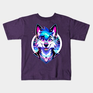 Cyberpunk Neon Furry Anthro Wolf Kids T-Shirt